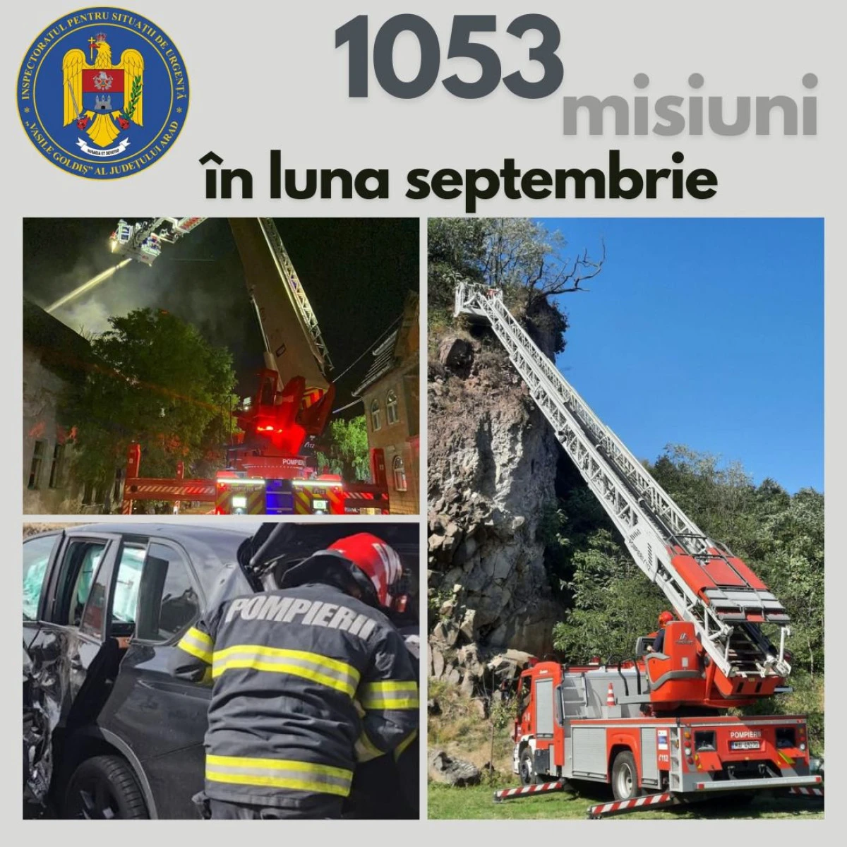 1053 misiuni ale pompierilor militari arădeni, în luna septembrie