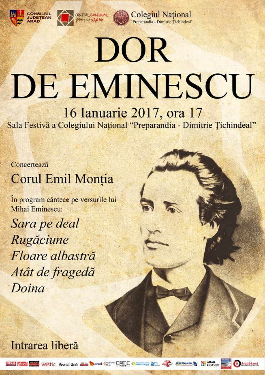 167 de ani de la nașterea lui Mihai Eminescu, marcați la Arad printr-un concert coral