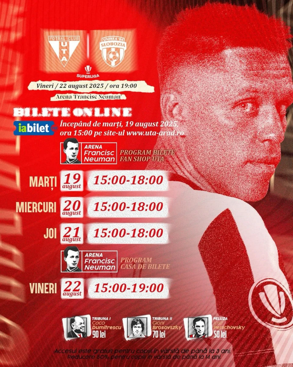 A început vânzarea biletelor la meciul revelațiilor din SuperLiga, UTA - Unirea Slobozia!