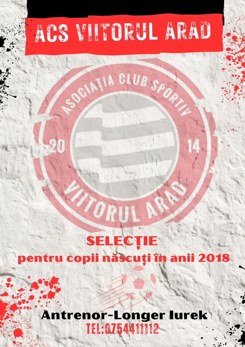 ACS Viitorul Arad organizează selecție pentru copiii născuți în 2018