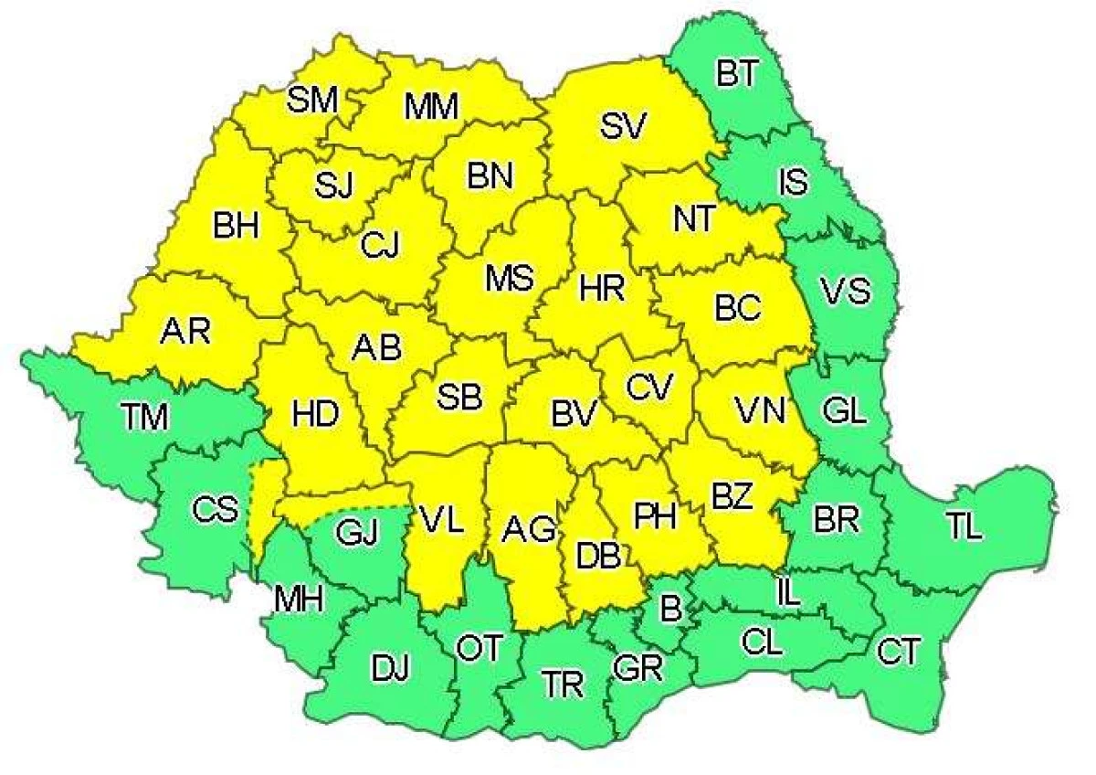 ANM: Atenţionare Cod galben de ploi în 25 judeţe, până la 23:00