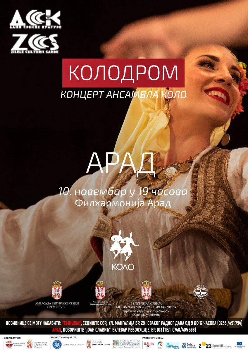 Ansamblul de dansuri și cântece populare „Kolo” din Belgrad va susține un concert, în premieră, la Filarmonica Arad!