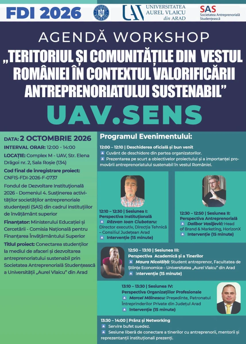 Antreprenoriatul sustenabil, în dezbatere la Universitatea „Aurel Vlaicu” din Arad
