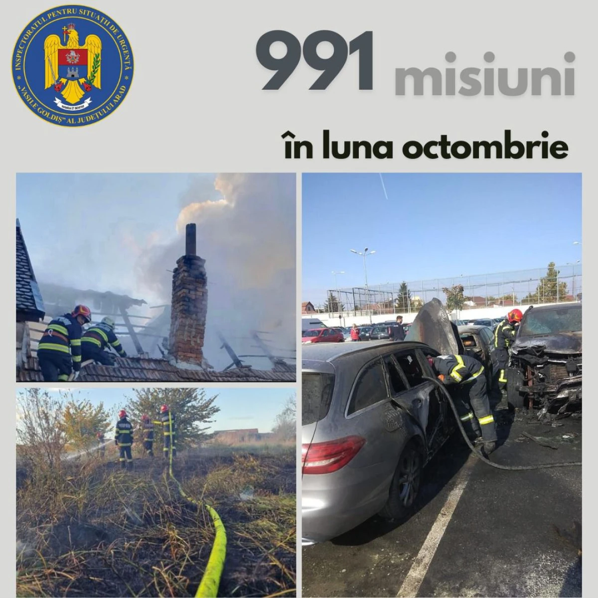 Aproape o mie de misiuni au avut pompierii militari arădeni în luna octombrie