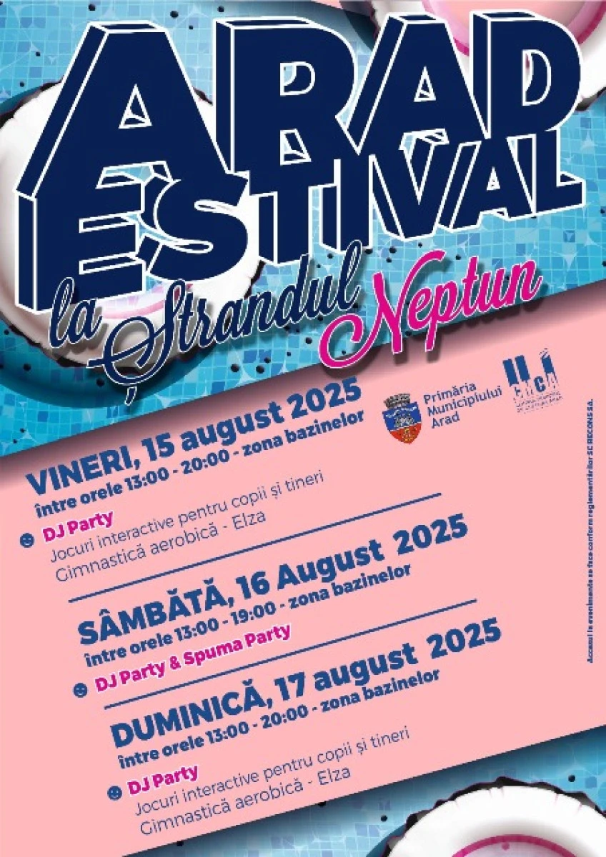 „Arad Estival“. Spuma&DJ Party, distracție la bazine, la Ștrandul Neptun