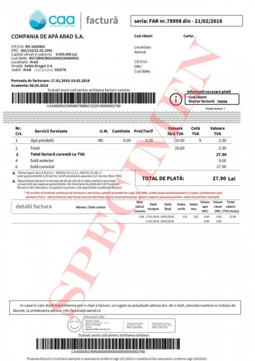 Arădenii pot primi factura de apă și canalizare și prin e-mail