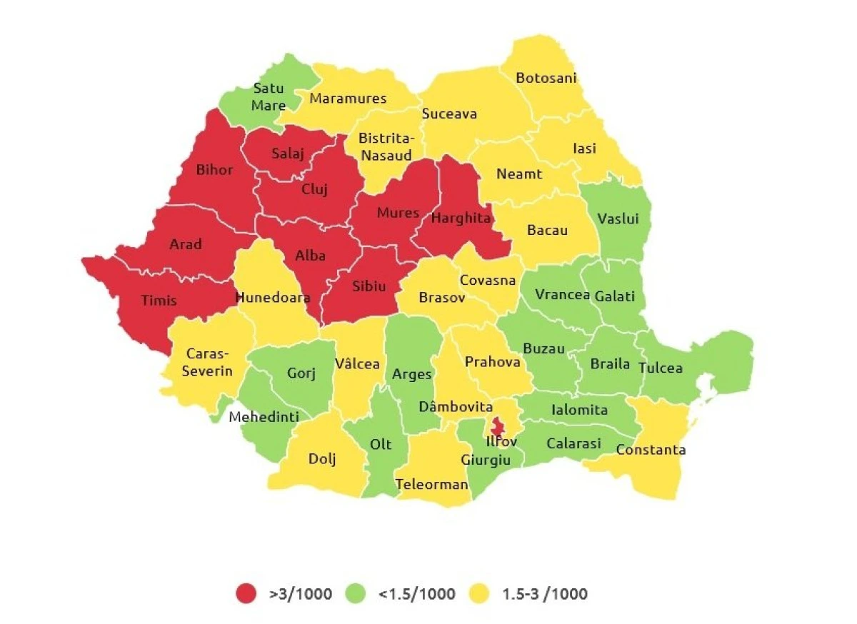 Aradul, printre județele cu cele mai multe cazuri de COVID-19 la mia de locuitori