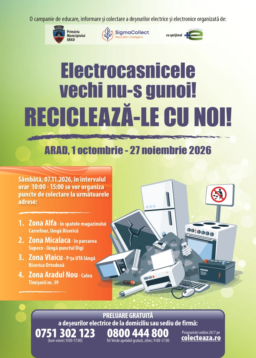 Aradul reciclează: Start campaniei de colectare a deșeurilor electrice și electronice (DEEE)