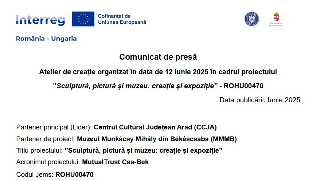 Atelier de creație organizat în data de 12 iunie 2025, în cadrul proiectului ”Sculptură, pictură și muzeu: creație și expoziție” - ROHU00470