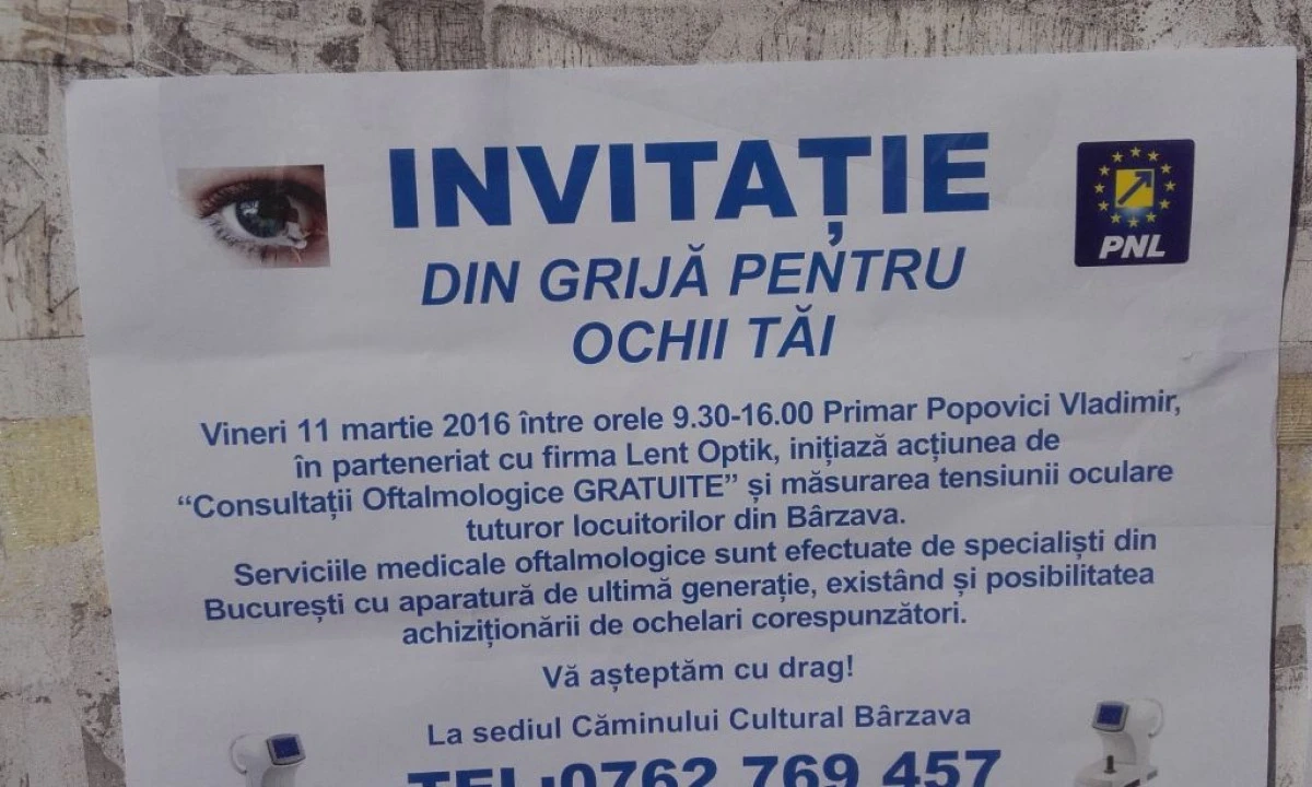 ATENTIE LA CONSULTATIILE OFTALMOLOGICE OFERITE DE PNL! PUTETI SA VA AGRAVATI PROBLEMELE DE VEDERE