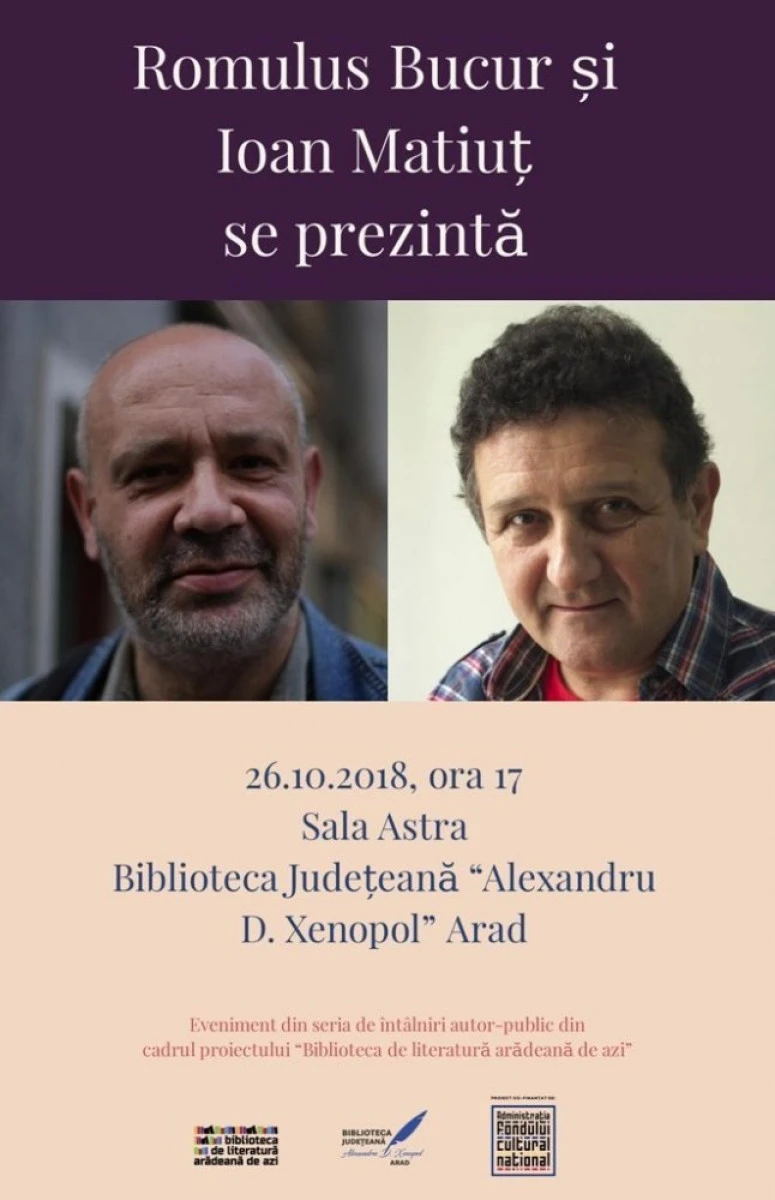 Biblioteca Județenă vă invită la o întâlnire cu scriitorii Romulus Bucur și Ioan Matiuț
