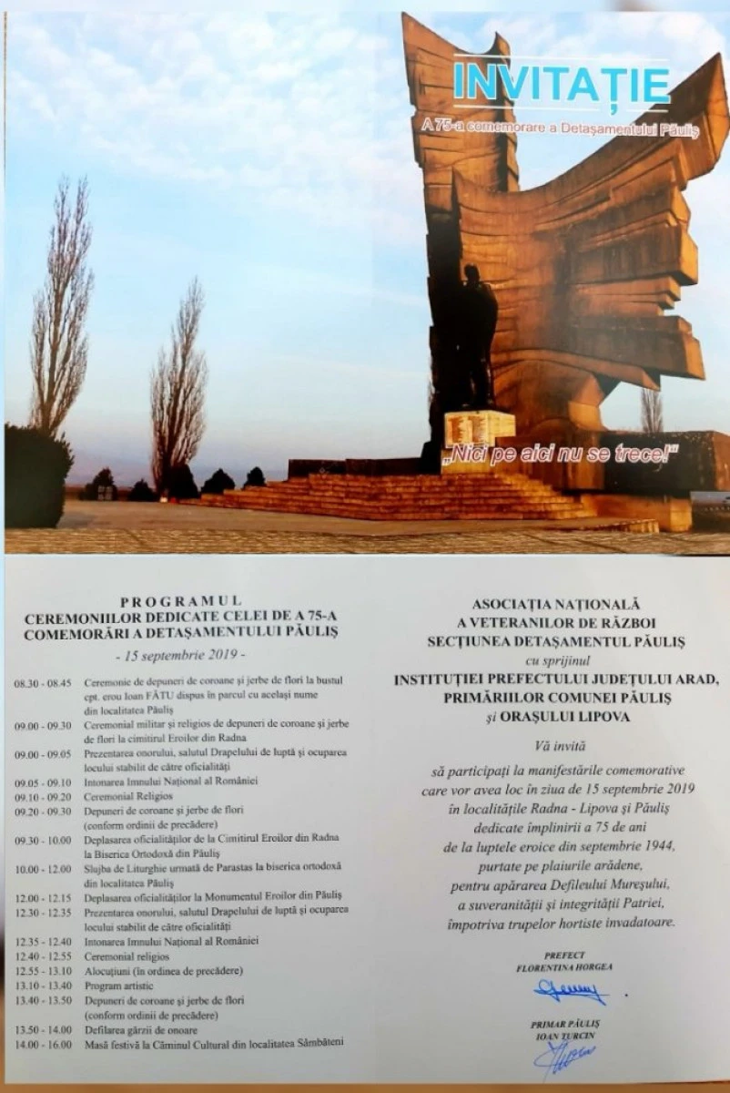 Cea de-a 75-a comemorare a eroilor de la Păuliș. Programul complet