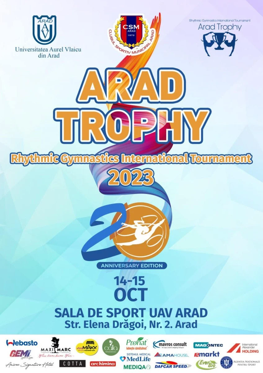 Ceas aniversar: 20 de ani de gimnastică ritmică în Arad! 230 de sportive din patru țări vor fi în weekend la startul Arad Trophy