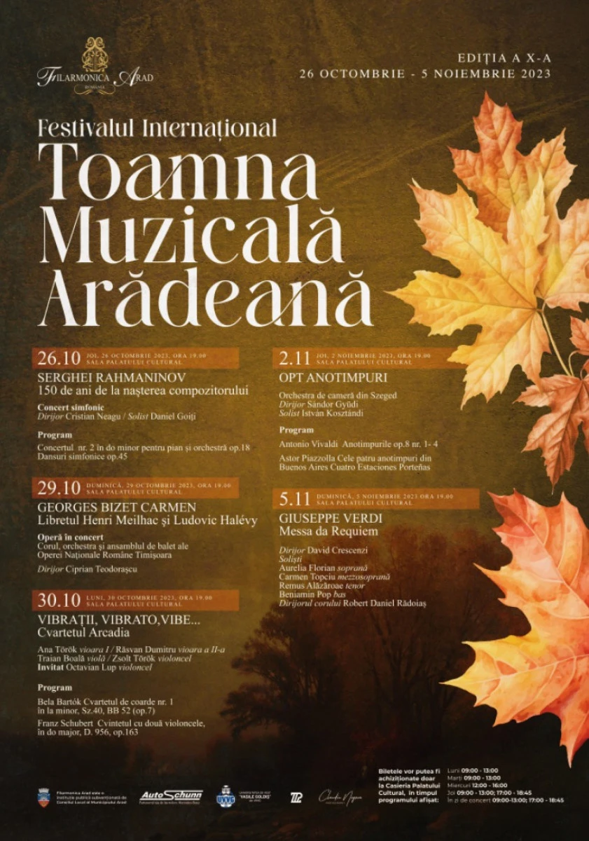 Cinci seri de sărbătoare și o ediție cu numărul zece a Festivalului Toamna Muzicală Arădeană, la Filarmonică