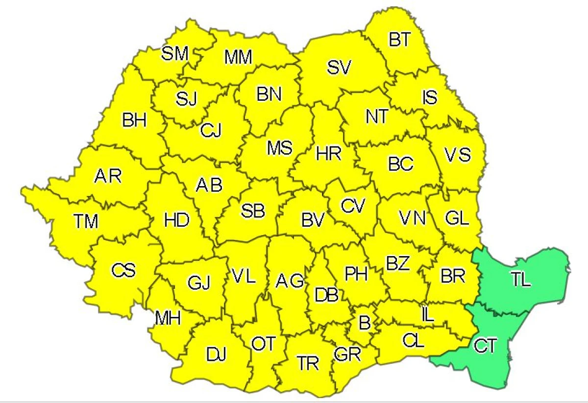 Cod galben de averse, vijelii și grindină în toată țara