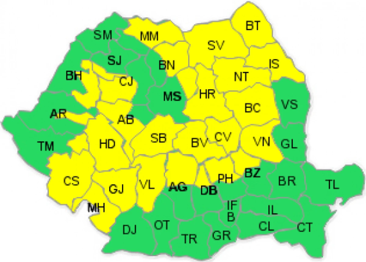 COD GALBEN DE NINSORI PENTRU 28 DE JUDETE, INCEPAND DE JOI DIMINEATA