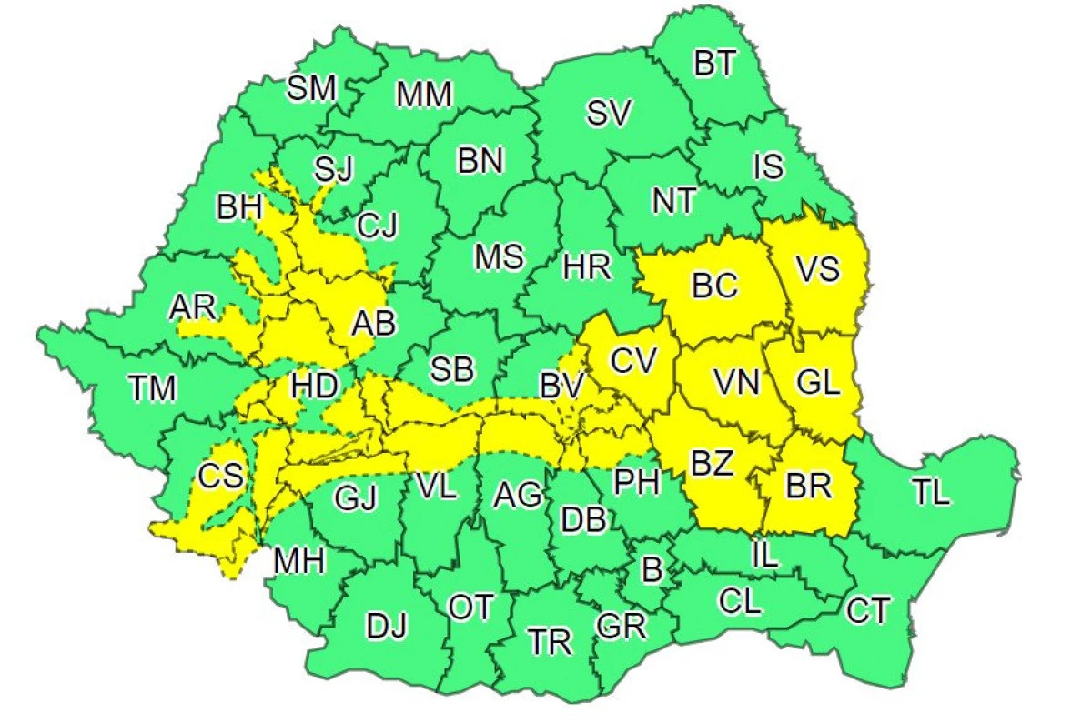 Cod galben de ninsori, vânt şi polei pentru județul Arad
