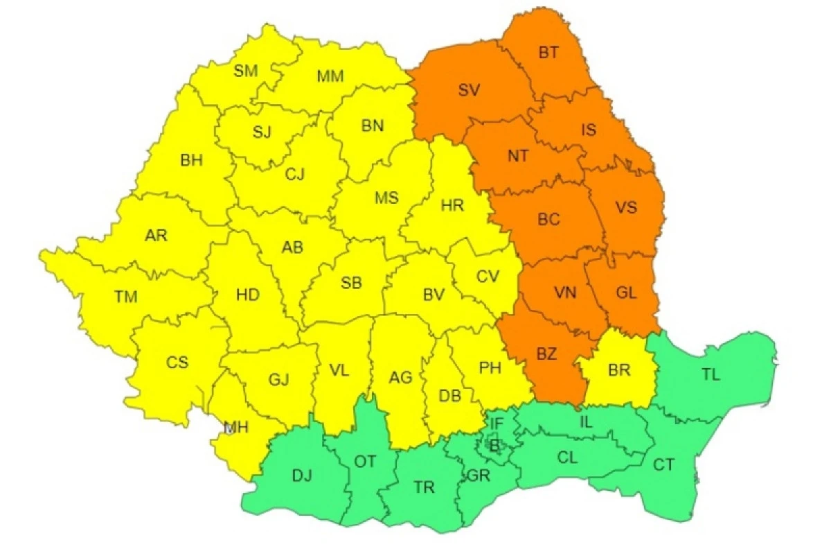 Cod galben de ploi pentru județul Arad