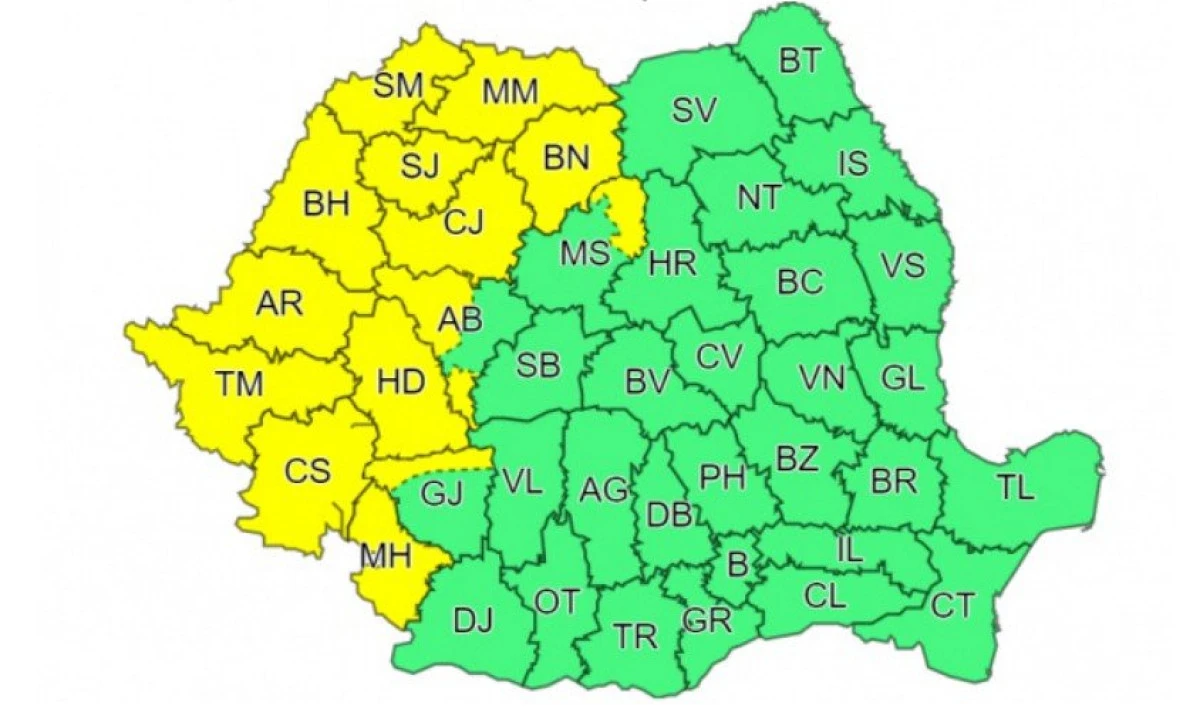Cod galben de ploi și vânt în Arad