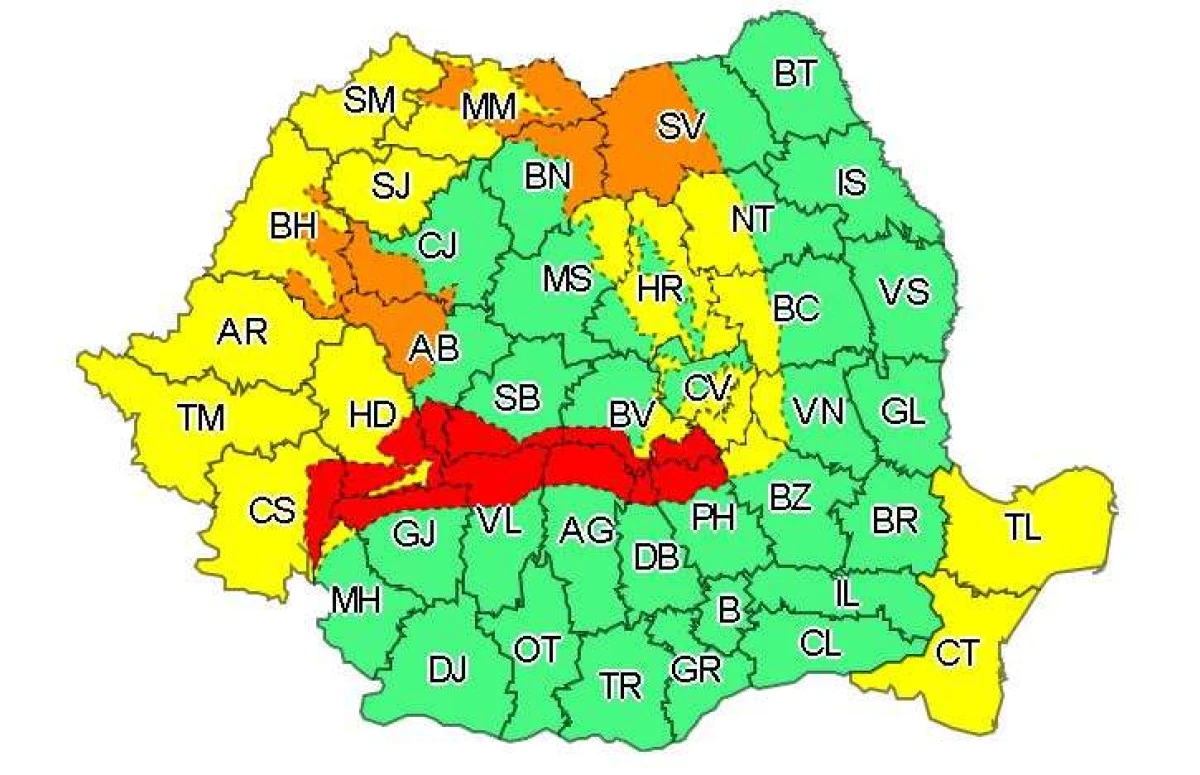 Cod galben de ploi şi vânt în județul Arad
