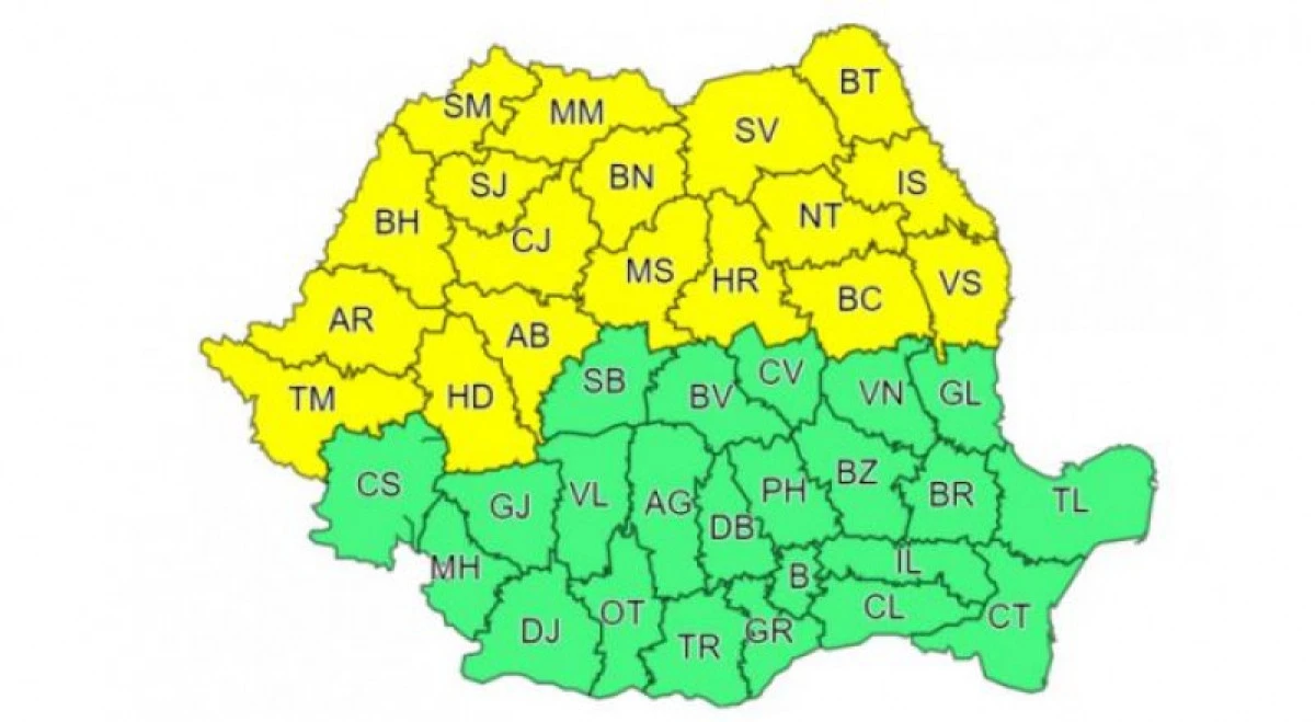 Cod galben de ploi și vijelii, emis de meteorologi pentru județul Arad