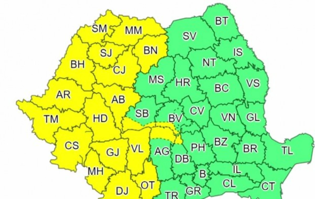 Cod galben de ploi și vijelii pentru județul Arad