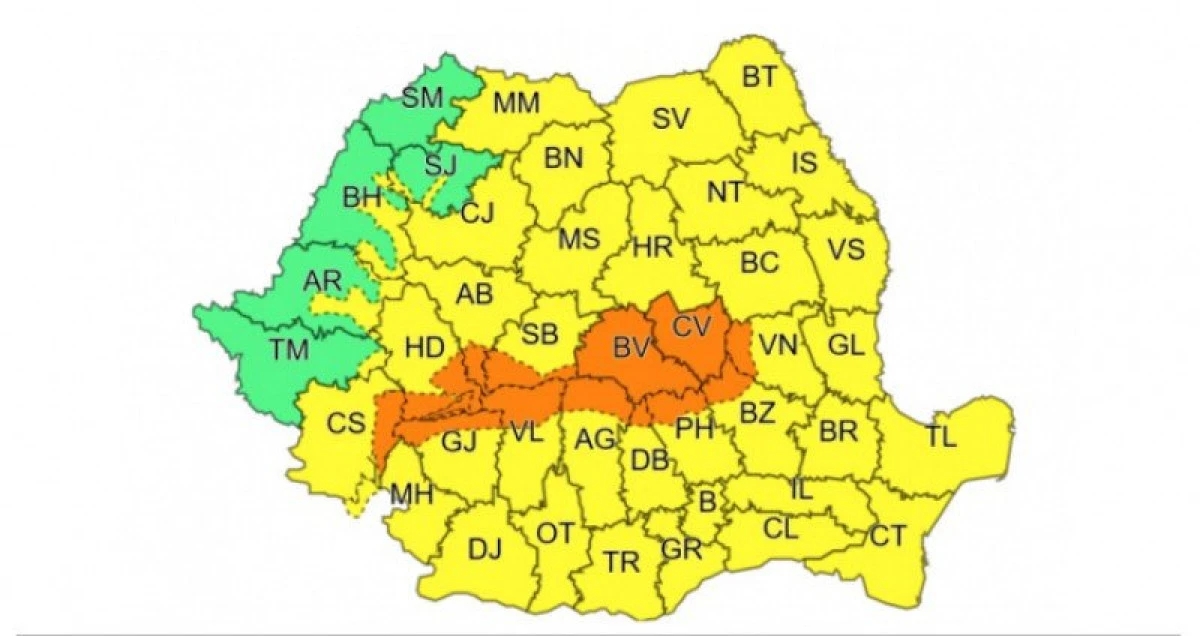 Cod galben de precipitații pentru județul Arad