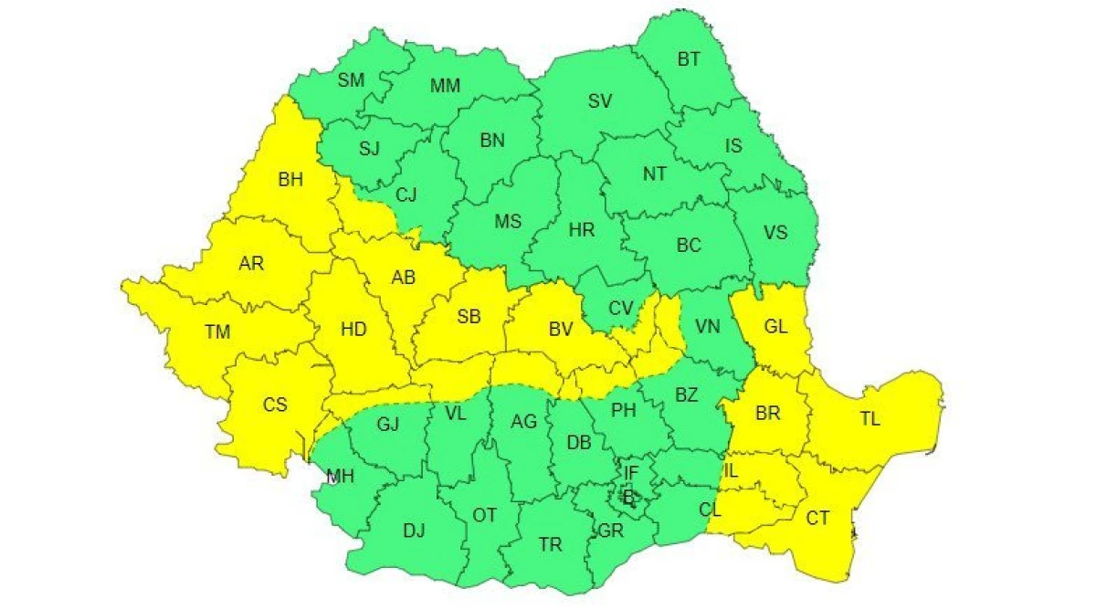Cod galben de vânt pentru județul Arad