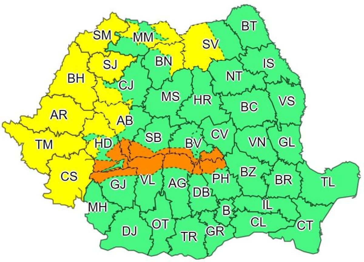 Cod galben  de vânt puternic, în județul Arad, până marți dimineață