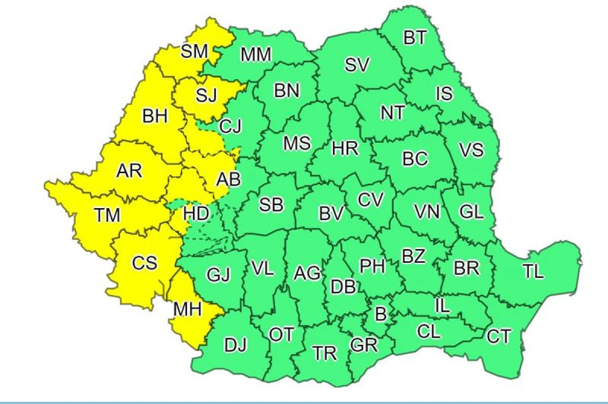 Cod galben de vijelii pentru județul Arad