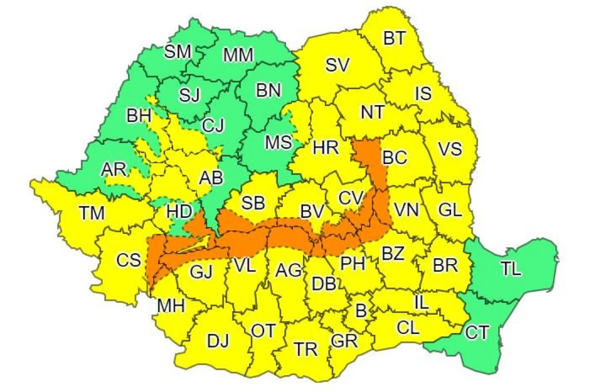 Cod galben de vreme deosebit de rece şi precipitaţii însemnate, în județul Arad