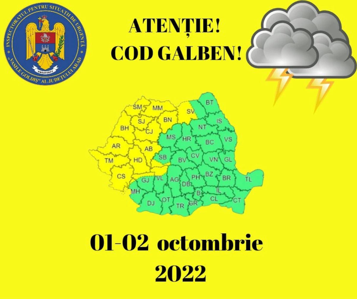 Cod galben de vreme rea în Arad