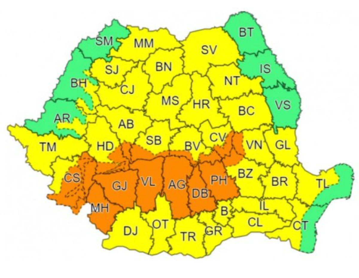 Cod galben de vreme rea, în zona de munte a județului