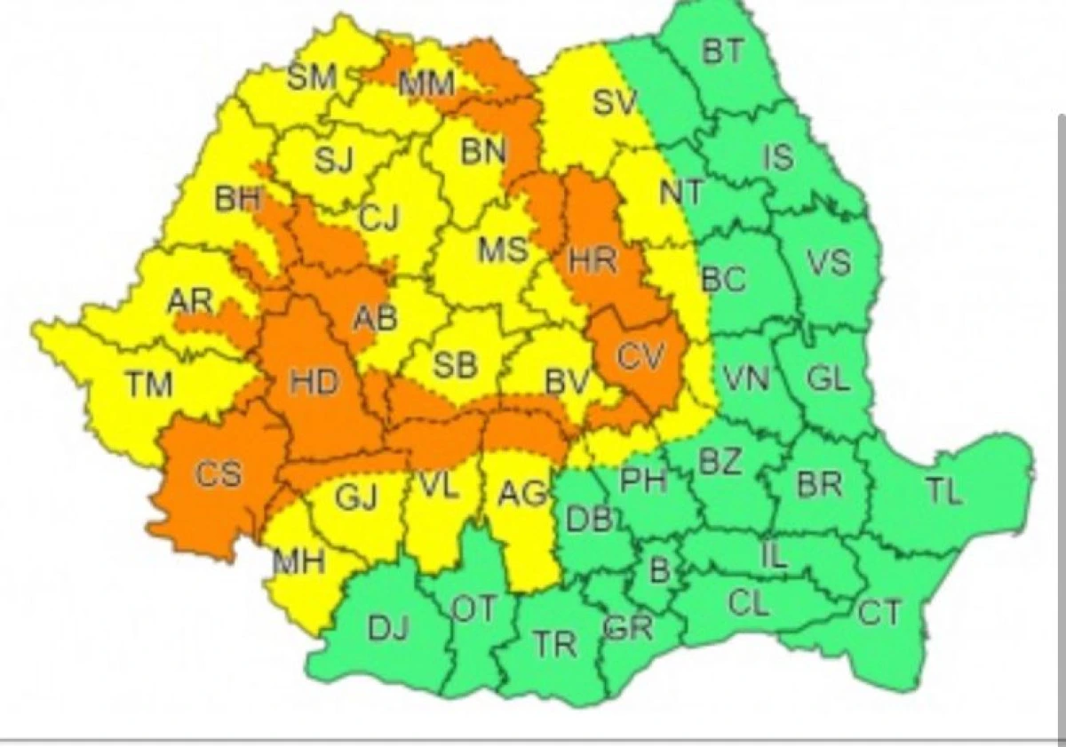 Cod galben și portocaliu de vreme rea în Arad