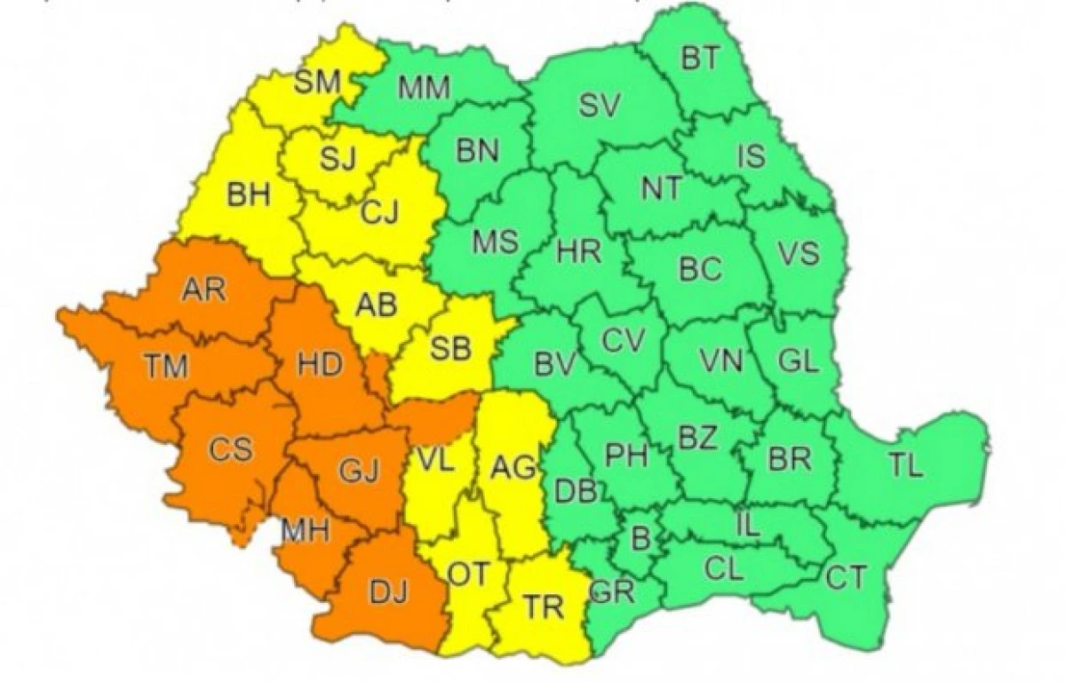 Cod portocaliu de furtuni pentru județul Arad