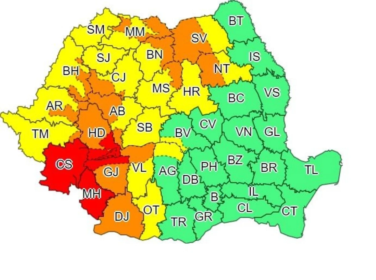 Cod portocaliu de ploi torențiale pentru o parte din județul Arad