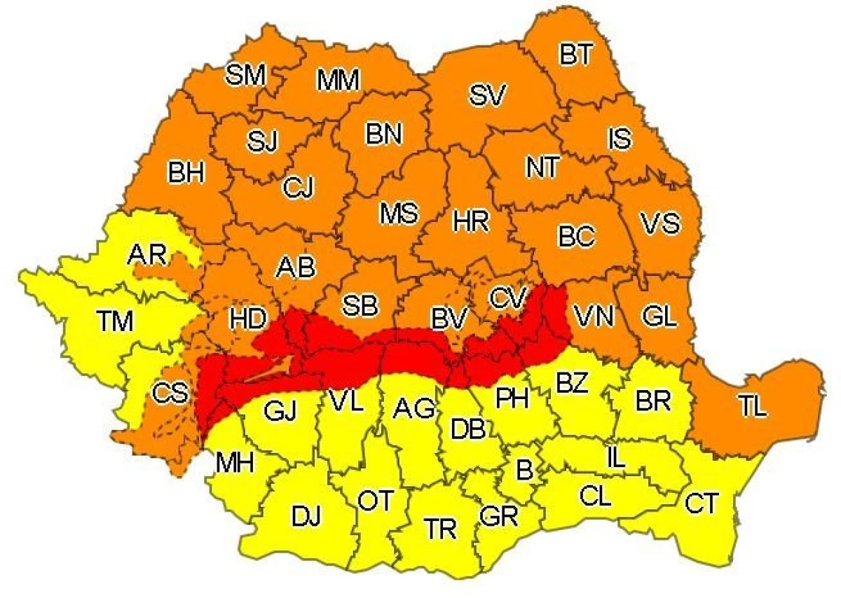 Cod portocaliu de vânt puternic pentru județul Arad
