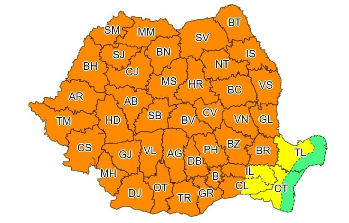 Cod portocaliu de vreme rea, pentru județul Arad