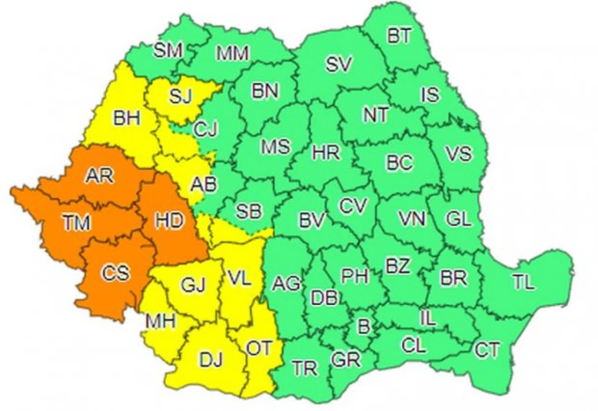 Cod portocaliu de vreme severă în județul Arad