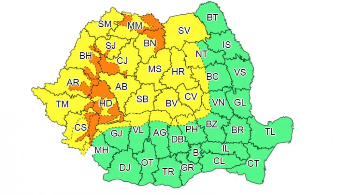 Coduri galben și portocaliu de ninsori, viscol și ploi în mare parte din țară. Este vizat și județul Arad