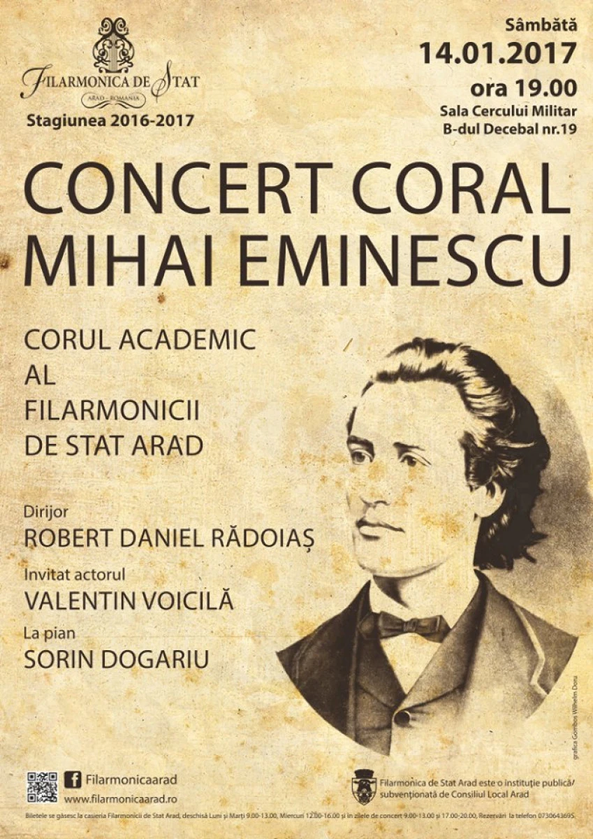 Concert coral ”Mihai Eminescu” și un recitator extraordinar - actorul Valentin Voicilă