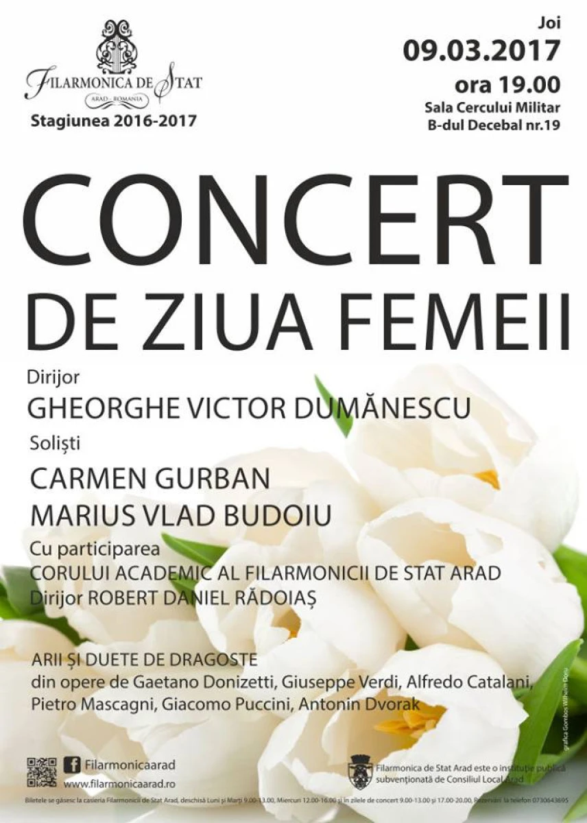 Concert de Ziua Femeii, la filarmonica arădeană