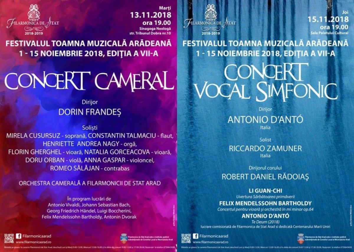 Concertele Filarmonicii arădene, în această săptămână