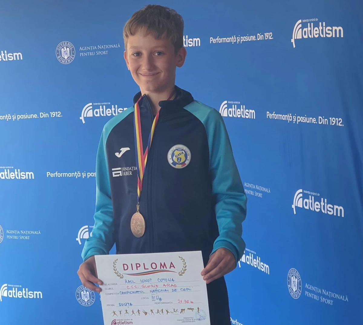CSȘ Gloria Arad are medaliat național la aruncarea suliței, categoria sub 13 ani