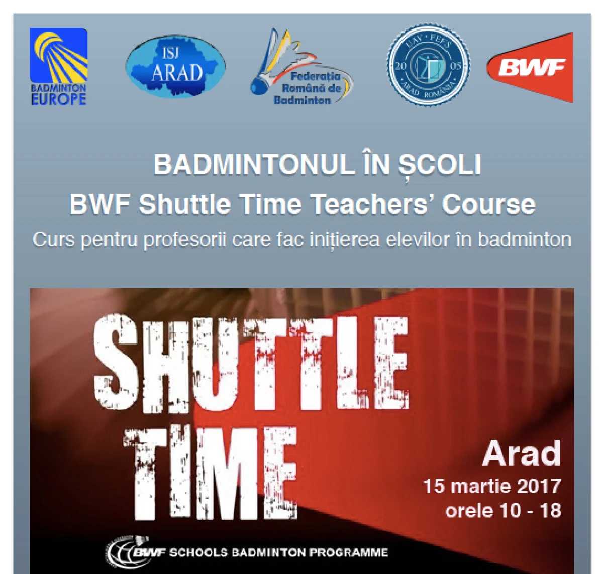 Curs pentru iniţierea elevilor arădeni în badminton