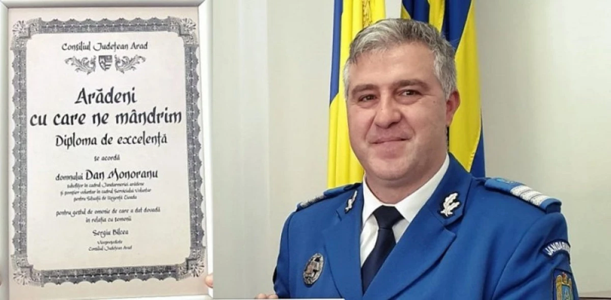 Dan Monoreanu, jandarm și pompier voluntar, a primit diploma „Arădeni cu care ne mândrim”