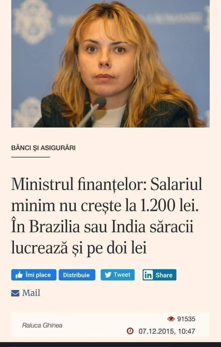 Declarația cinică la adresa românilor, din partea președintei Senatului pe vremea când era ministru al finanțelor