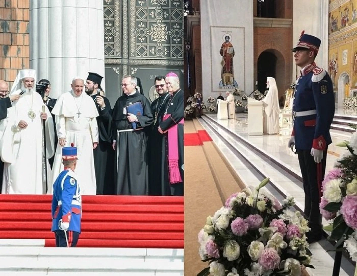 Denis, cel mai tânăr subofițer al Gărzii de Onoare a Jandarmeriei, la întâlnirea cu Papa Francisc