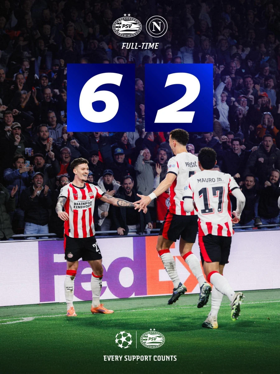 Dennis Man, dublă în Champions League: PSV - Napoli 6-2