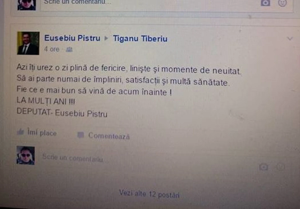 Deputatul Pistru i-a urat lui Tibi Ţiganu „La mulţi ani”, deşi fostul profesor e mort din 2015!